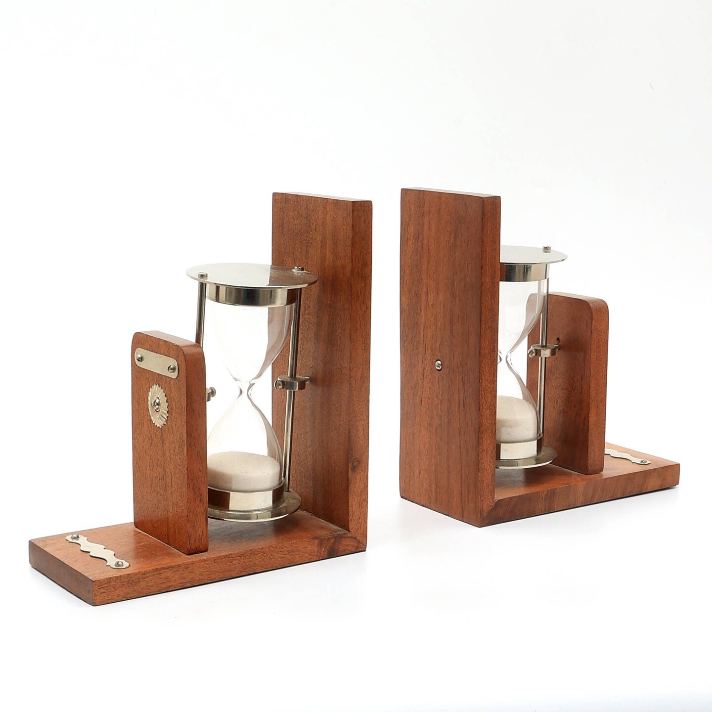 Decorative Wooden Bookend with Hourglass - Tabletop Object