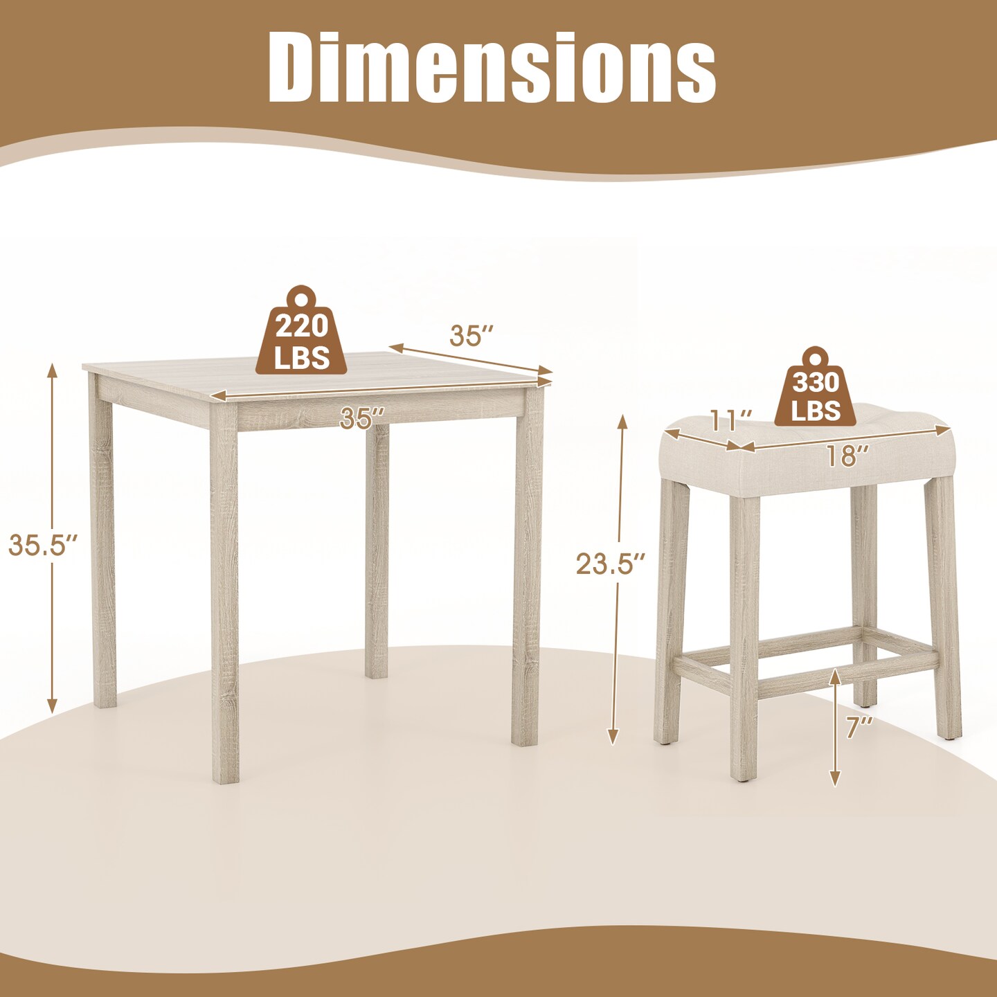 5 Pieces Bar Table Set with Square Table and 4 Padded Stools-Grey