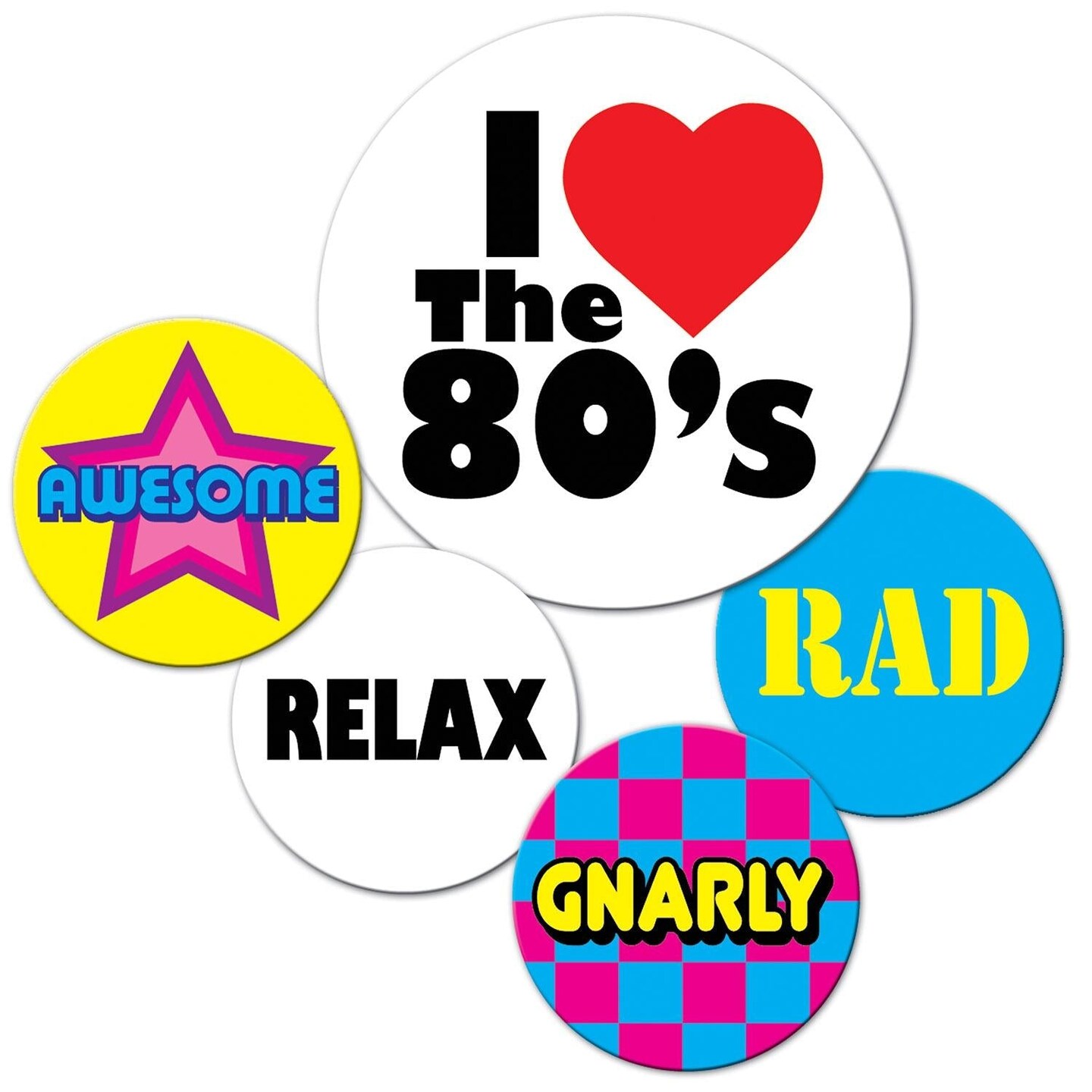 60 Pack Beistle 80&#x27;s Party Buttons