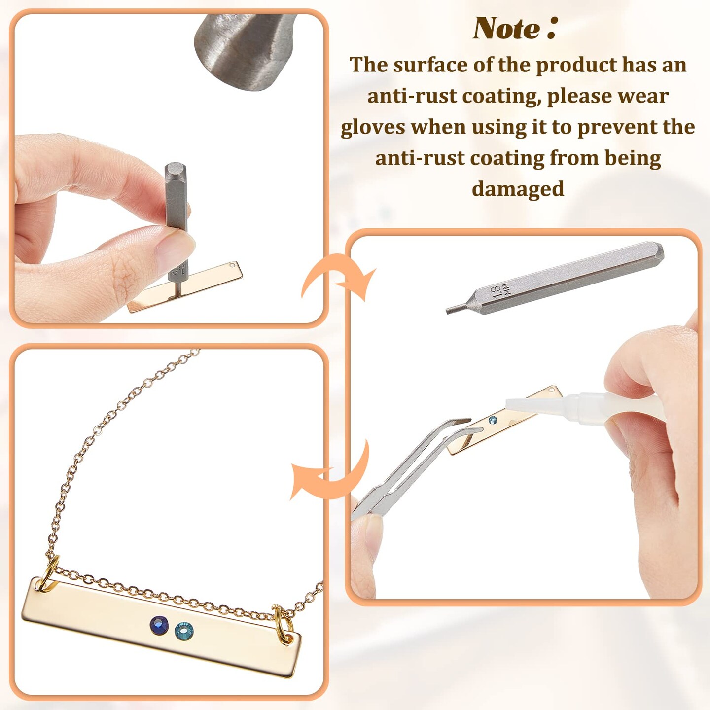 Metal Stamping Jewelry Kit, Includes 3 Punch Tools, 1500 Rhinestones, 15 Tags for DIY Necklace Bracelet
