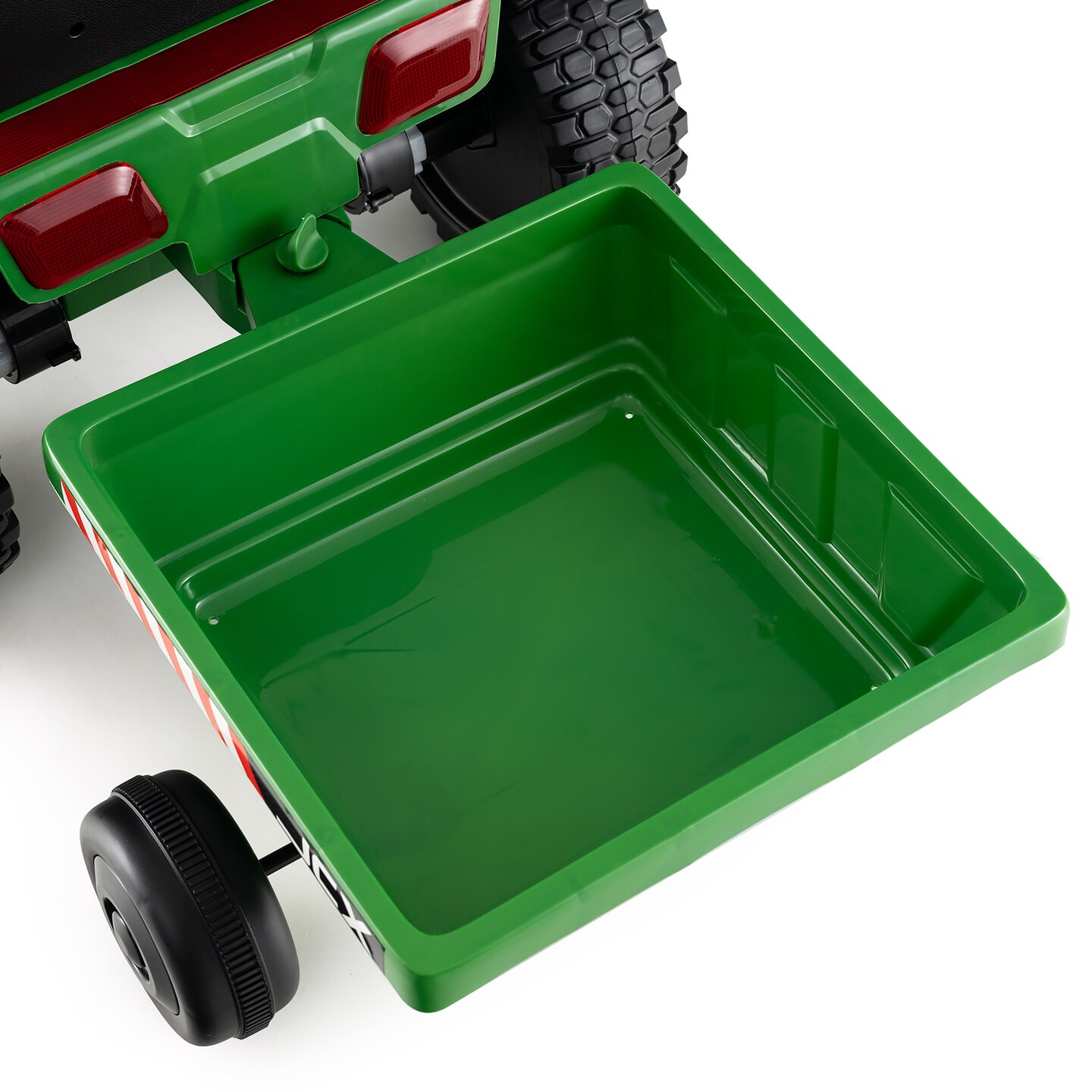 Green Plastic 12V 2-in-1 Kids Ride On Tractor with Trailer, 3-Gear Shift, Battery-Powered