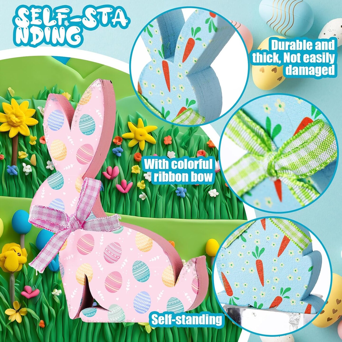6 Pcs Easter Bunny Wooden Signs Bunny Decor Easter Tabletop Decor Rabbit Shape Table Sign