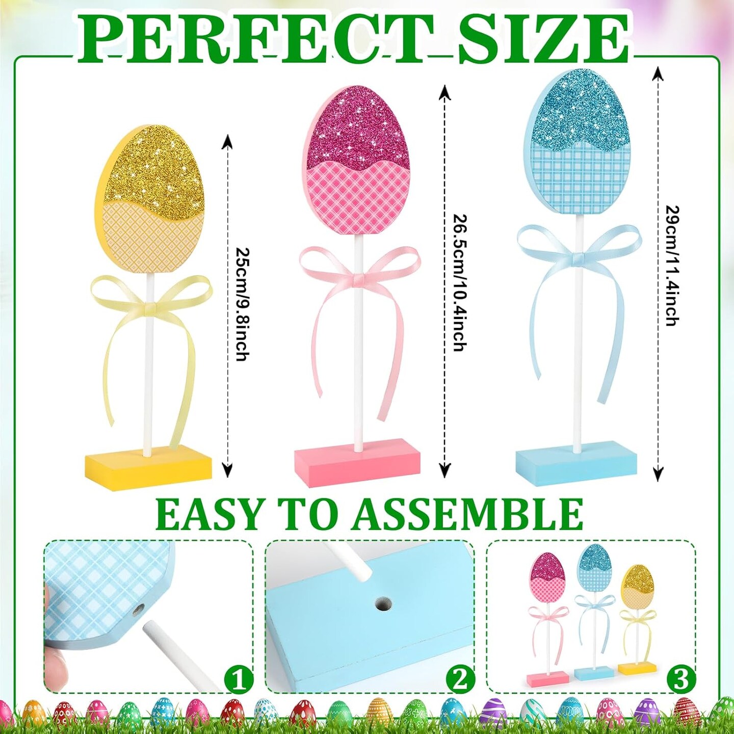 3 Pcs Easter Tiered Tray Decor Set, Wooden Glitter Easter Eggs Decor, Simple Happy Easter Centerpieces for Tables Home Kitchen Office (Simple)