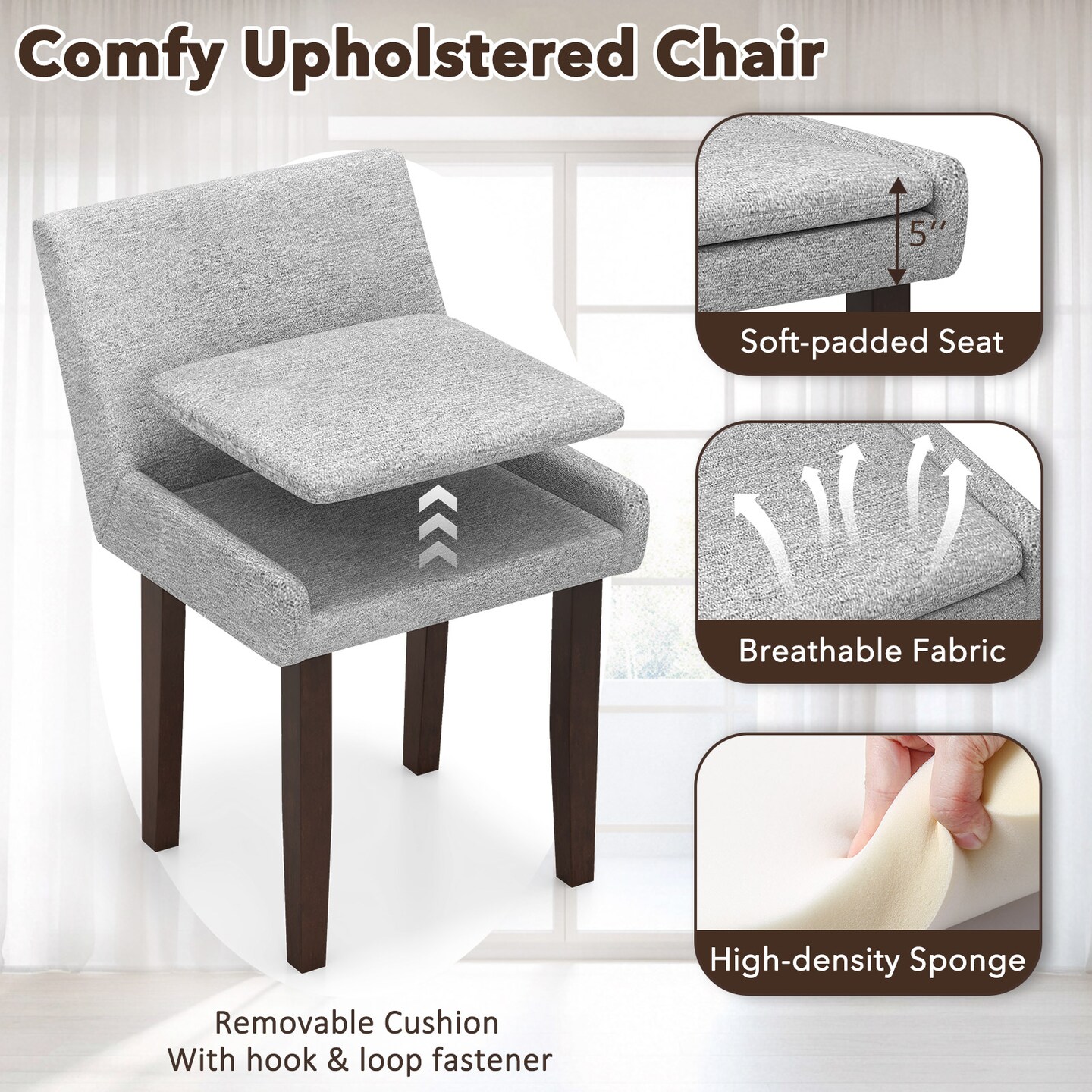 3-Piece Accent Table and Chair Set for Kitchen and Living Room-Brown &#x26; Gray