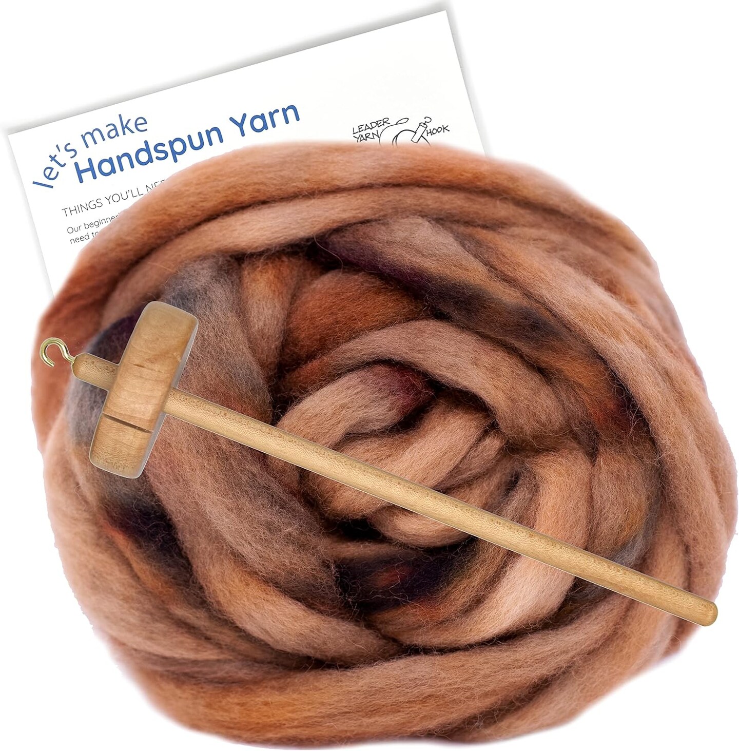 LEARN TO SPIN - Beginner's Spinning Kit with Hand Dyed BFL Roving, Drop Spindle & Printed Instructions w/ Video. Many Colors.