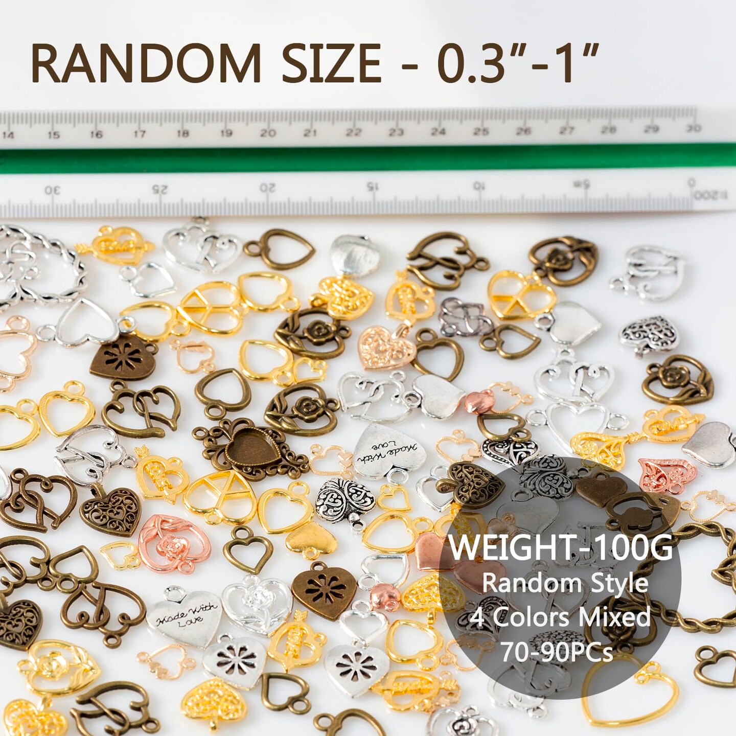 100 Gram Metal Heart Charms for Jewelry Making, Silver &#x26; Gold, Bulk Pack Heart Pendant for Bracelets, Necklaces, Crafts (Heart Mixed Color)