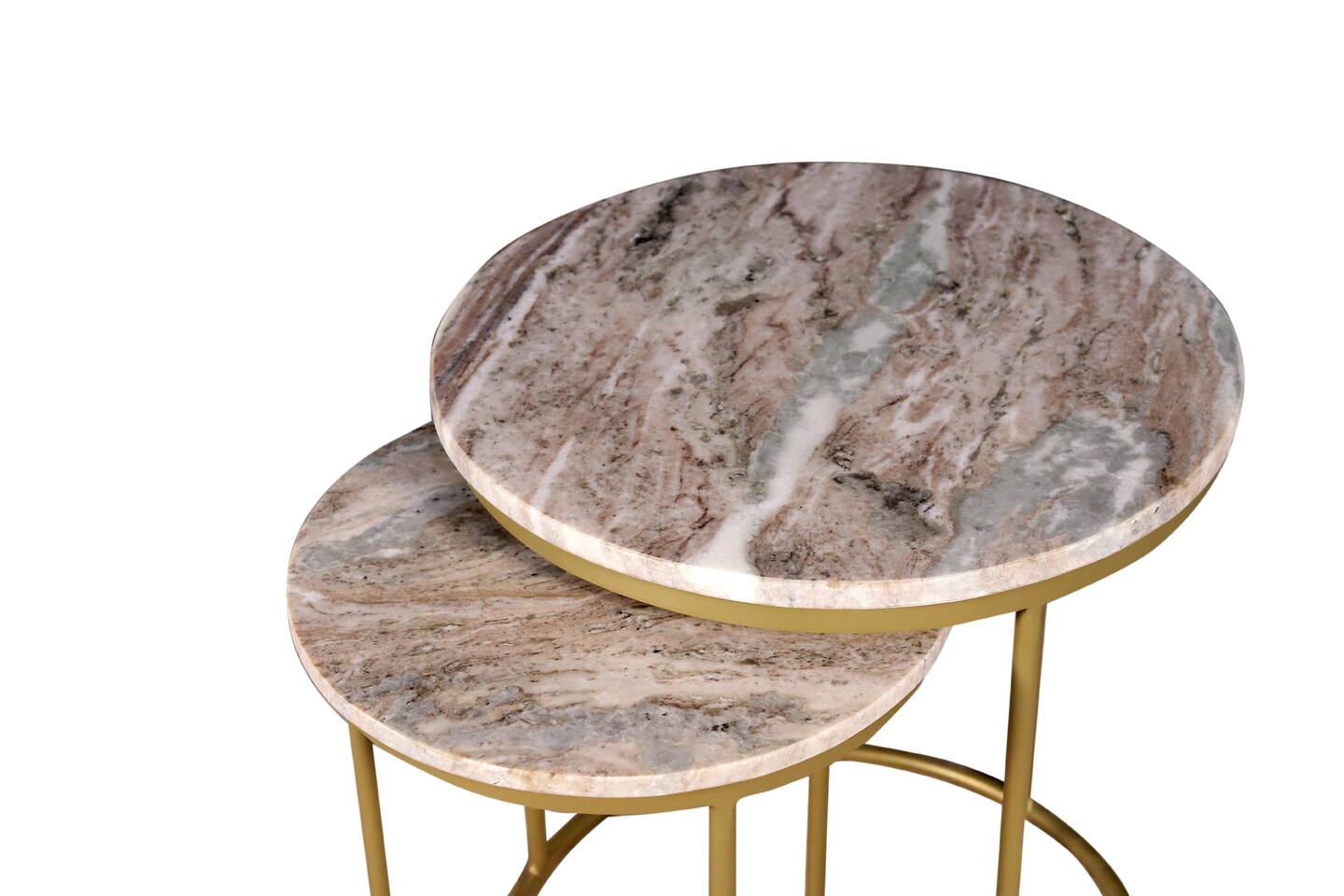 Brown Marble Nesting Coffee Table  With Golden Metal Frame