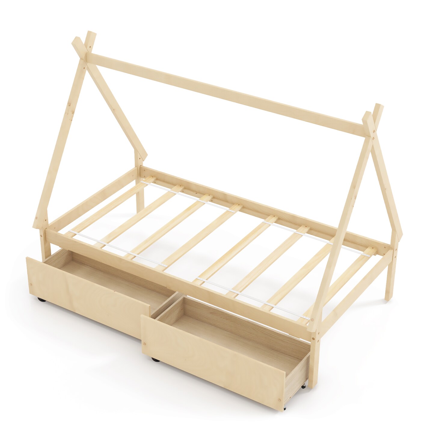 Wooden House Bed with Storage Drawers and DIY Playhouse Design for Kids