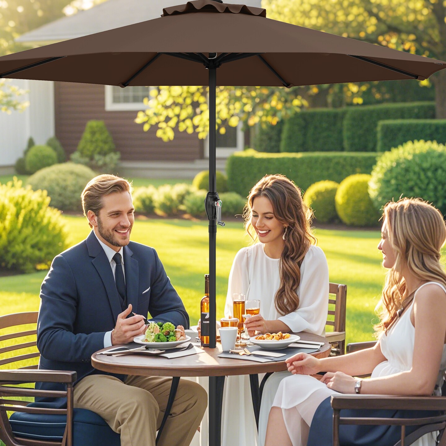 Fabric Outdoor Heavy Duty Market Umbrella with Crank Handle, 8 Sturdy Ribs, UV Protection