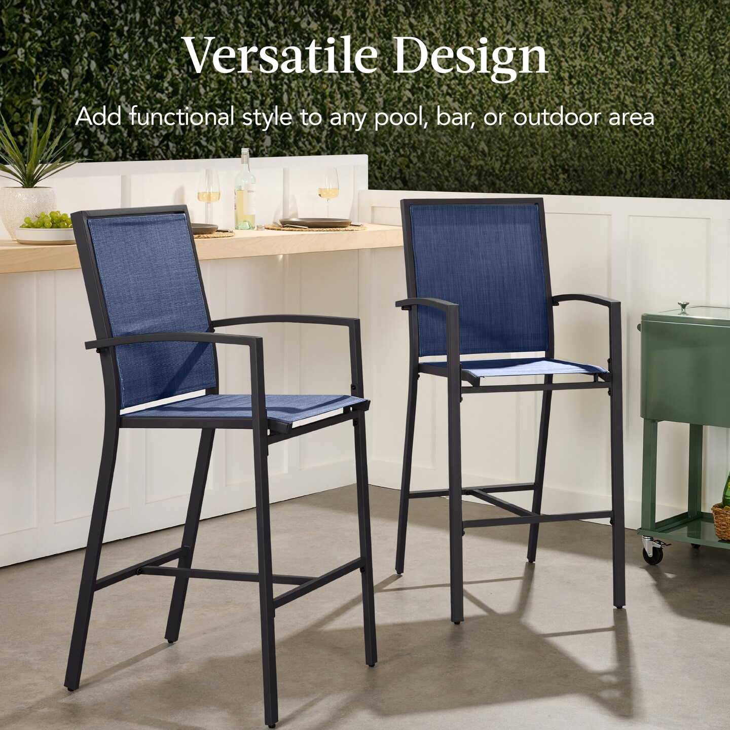 Best Choice Products Outdoor Barstools Set of 2, Bar Height Patio Chairs w/ All-Weather Mesh