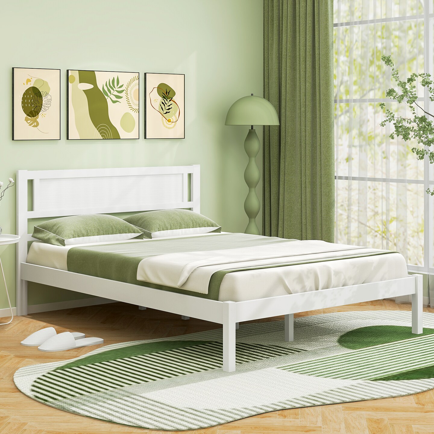 Platform Bed Frame with Headboard and Wooden Slats Support Perfect for Dorms