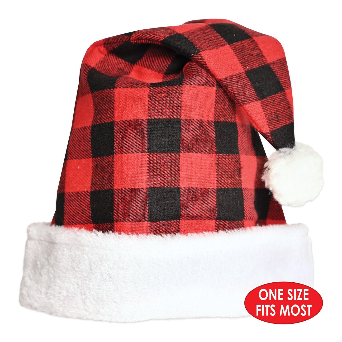 12 Pack Beistle Christmas Plaid Santa Hat - Red &#x26; Black