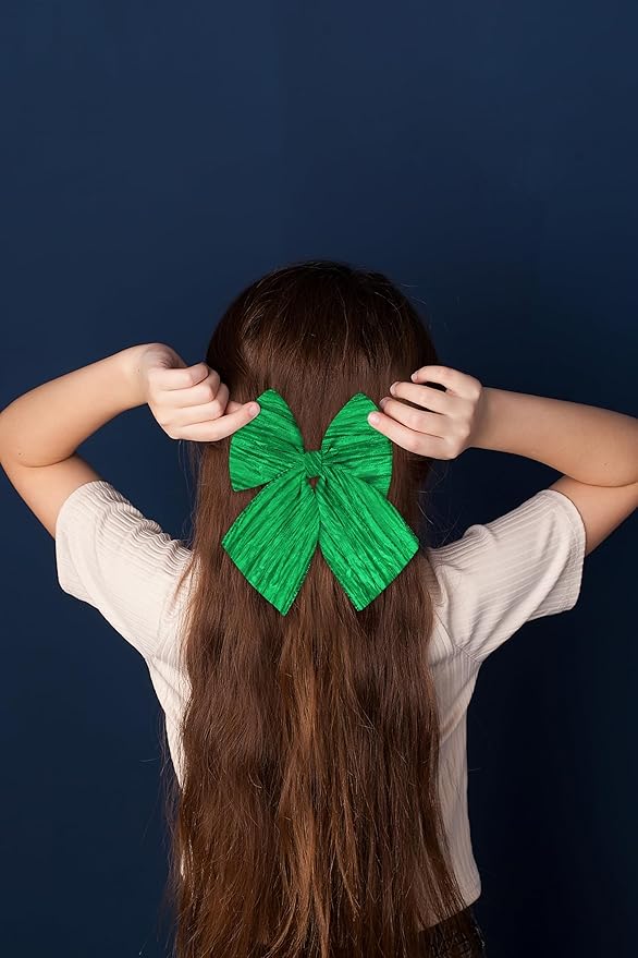 Royal Green Crinkled Sheer St. Patrick&#x27;s Day Ribbon 2.5&#x22; x 10 Yards Wired Mardi Gras Ribbon for Mardi Gras Bow Making Decorations Gift Wrapping Floral Bouquets Holiday Party Supplies