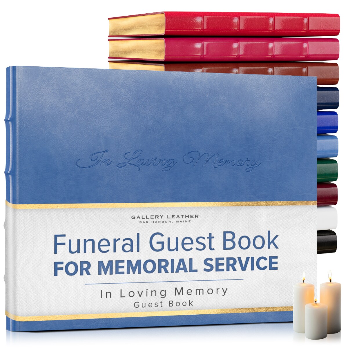 Gallery Leather Guest Book Funeral, In Loving Memory, Memorial, 192 Lined Pages, Bonded Leather, Hardcover