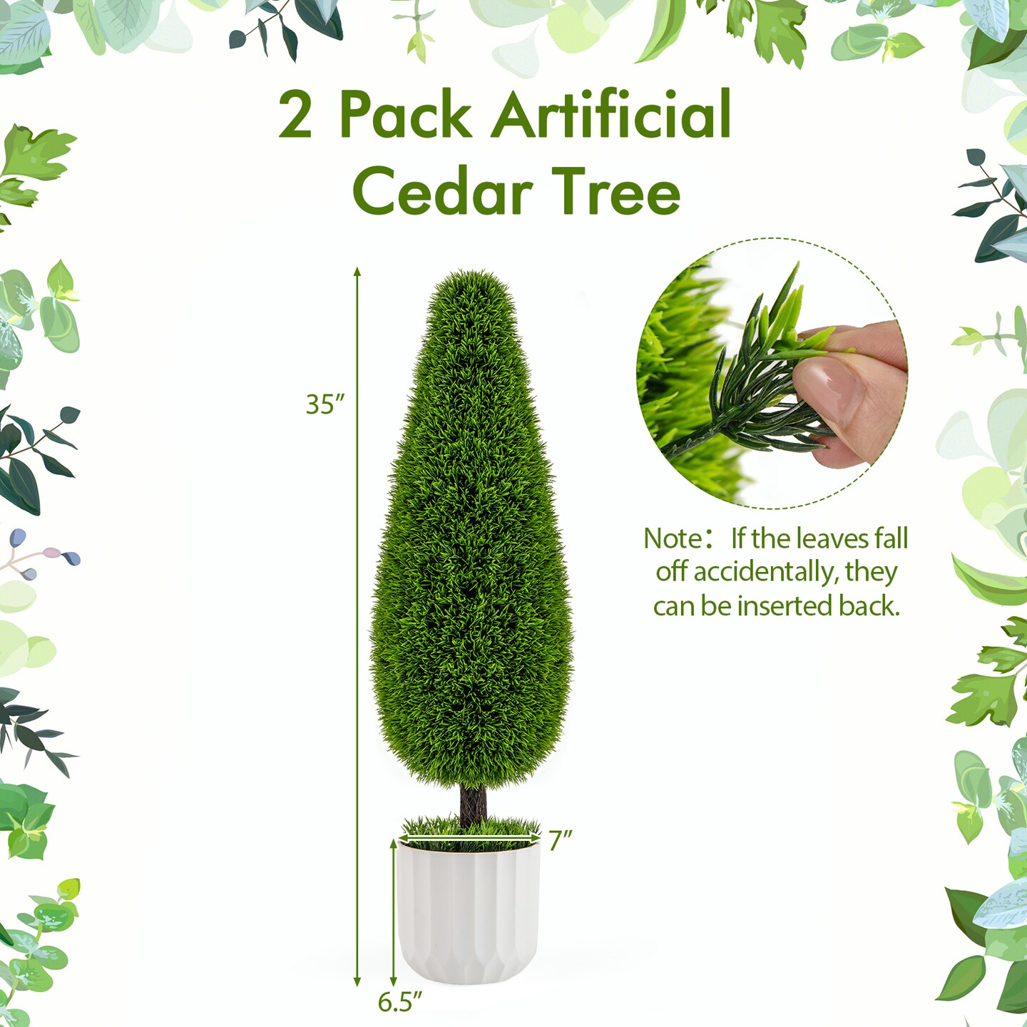 Green 2 Pack 35"H Artificial Cedar Teardrop Shaped Bush with Plastic Nursery Pot