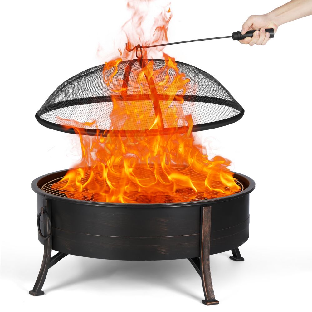 29inch Fire Pit, Wood Burning Fire Bonfire Pits Outdoor BBQ Grill Fire Pit Bowl for Camp