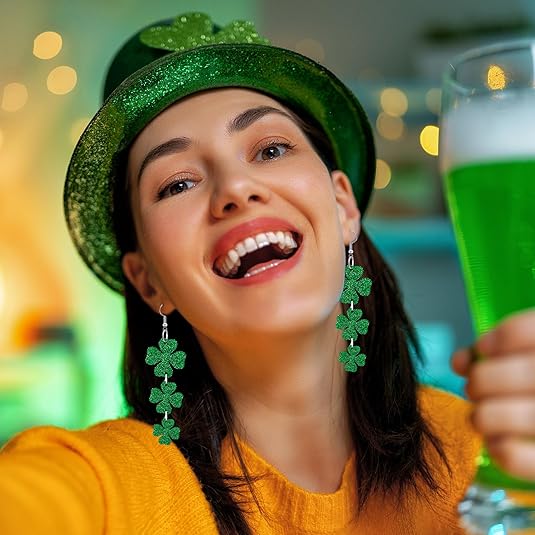 8 Pairs St. Patrick&#x27;s Day Earrings for Women Acrylic Stud Irish Shamrock Dangle Earrings Green Hat Gold Pot Four Leaf Clover Earrings for Festival St Patty&#x27;s Jewelry