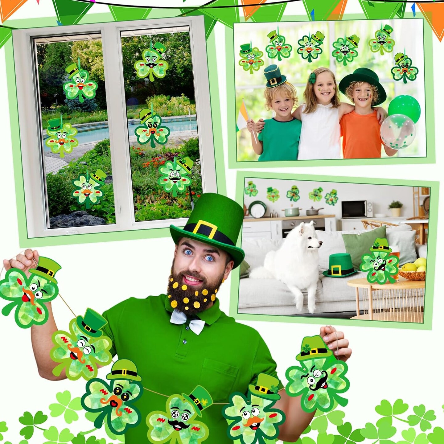 24 Pcs St. Patrick&#x27;s Day Craft Kit Lucky Shamrock Suncatcher Craft Irish Day Window DIY Tissue Paper Suncatcher Decoration Ornament for Classroom St Patricks Party Favor Supplies