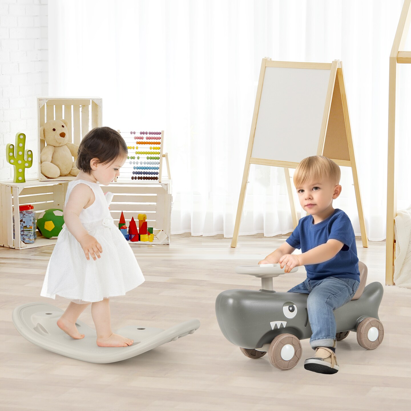 Plastic Convertible Rocking Horse &#x26; Sliding Car with Detachable Balance Board