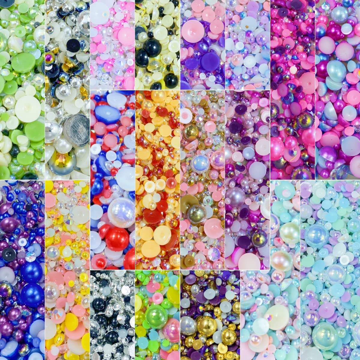 Mix Resin Rhinestones Half Round Pearls,30g Flatback Rhinestones Half Pearl Beads for Crafts Multi Size 3mm-10mm Half Pearl Rhinestone for Bottles,Nail Art,Shoes (Red Blue Series)