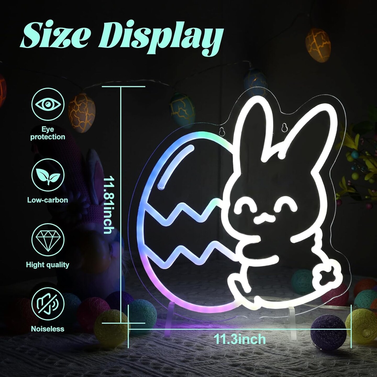 Easter Neon Lights, Bunny Embracing Egg, Multicolor Lights with Dynamic Effect Neon Sign, Remote Control Easter Lights USB Powered, Easter Decorations Indoor for Bedroom Wall Window Table Home Decor