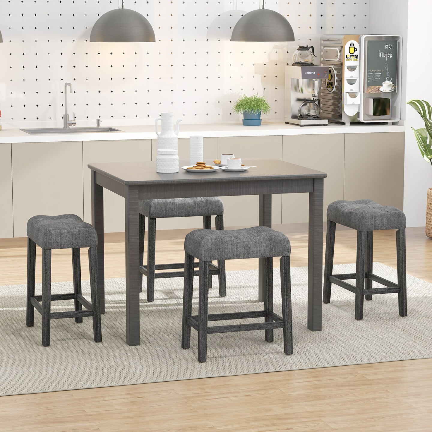 24 Inch Set of 2 Saddle Bar Stools with Padded Seat-Grey