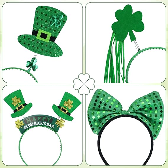 9PCS St Patricks Day Headband,St.Patrick'S Day Green Shamrock Clover Headband for Women Girls Hair Accessories Headwear