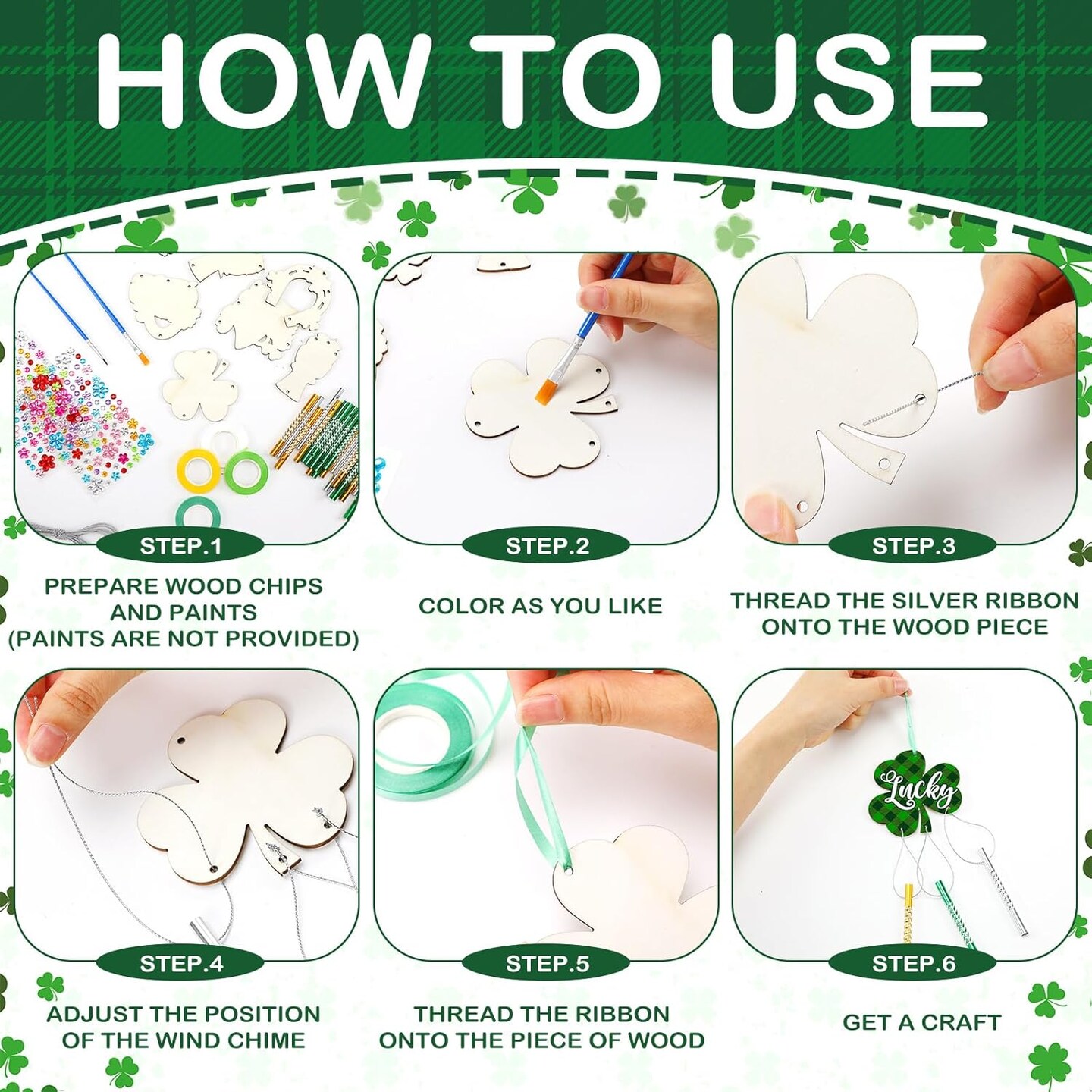 24 Sets St. Patrick's Day Craft Shamrock Wind Chime Kit Make Your Own Shamrock