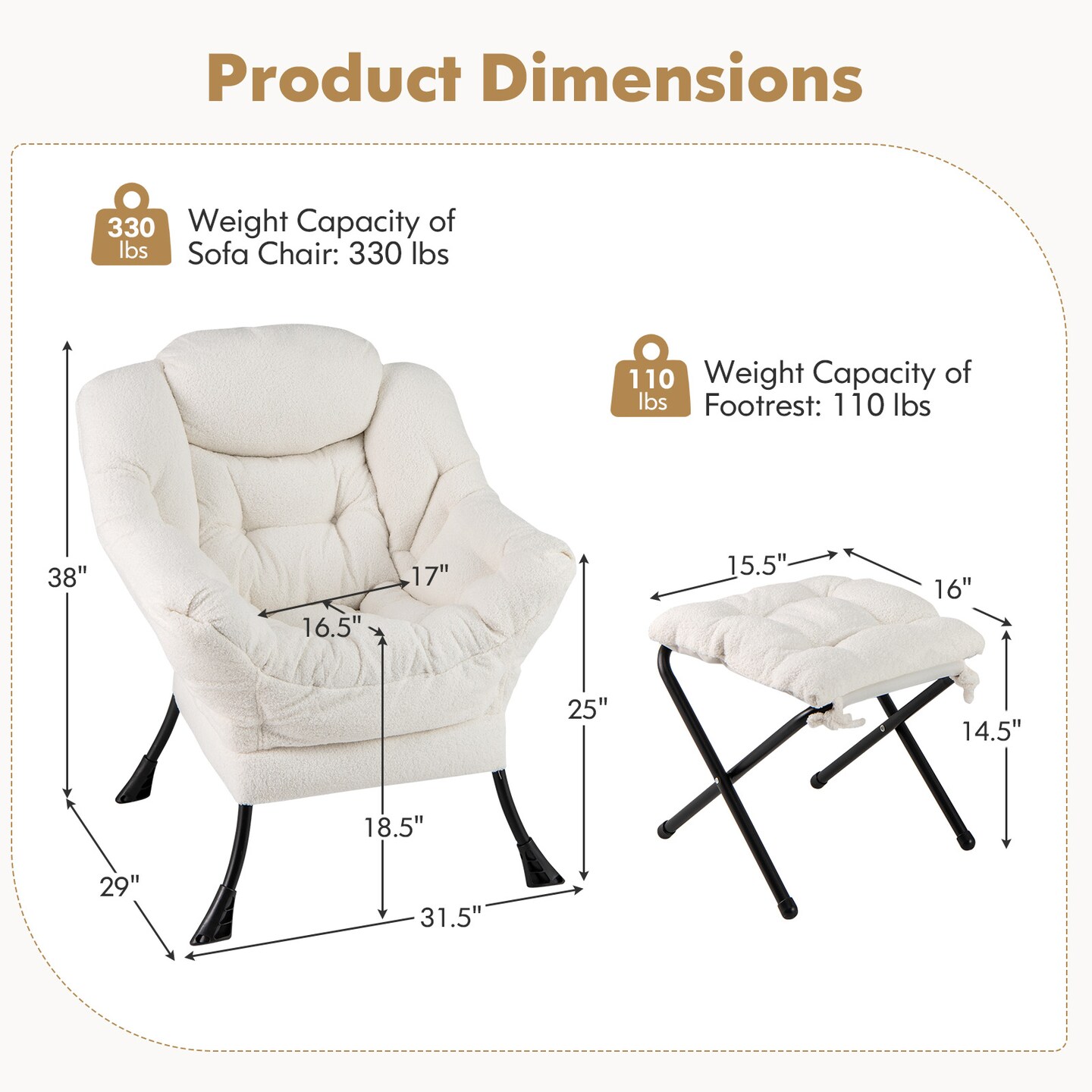 Fabric Modern Accent Chair with Folding Footrest and Removable Head Pillow for Living Room