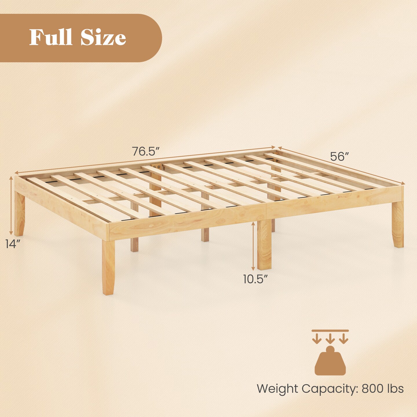 Full Size Bed Frame with Wooden Slats Support and Rubber Wood Legs Perfect for Dorm Room