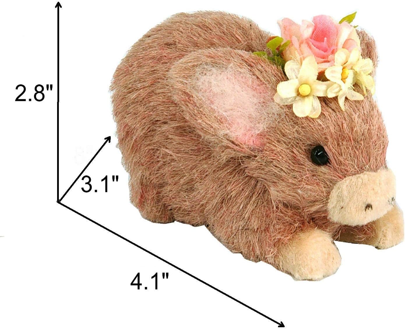 4 Inches Farm Animals Easter Decor,Set of 3 Sisal Animals Figurines w Spring Decor Flower as Easter Decorations for The Home, Realistic Easter Ornaments Includes Pig Decor