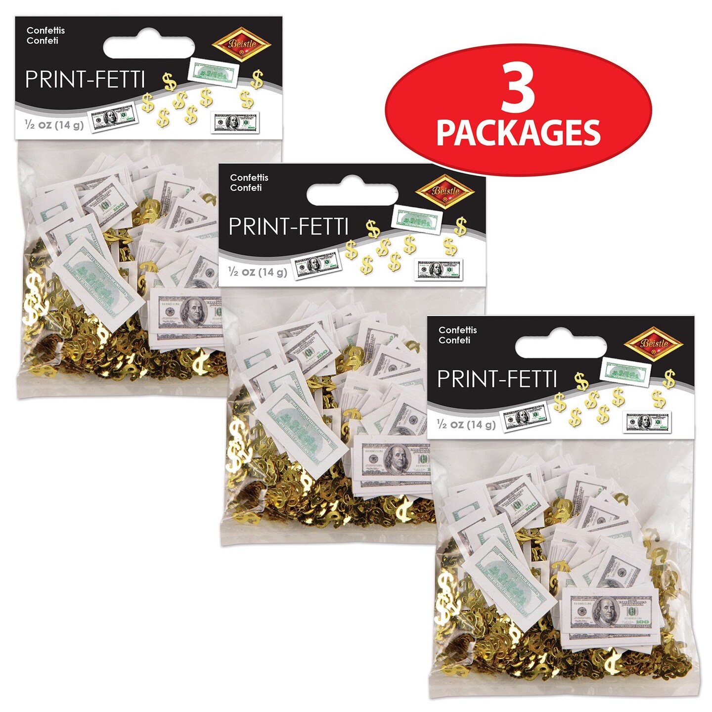 12 Pack Beistle Big Bucks Print-Fetti Party Decoration (0.5 Oz/Pkg)