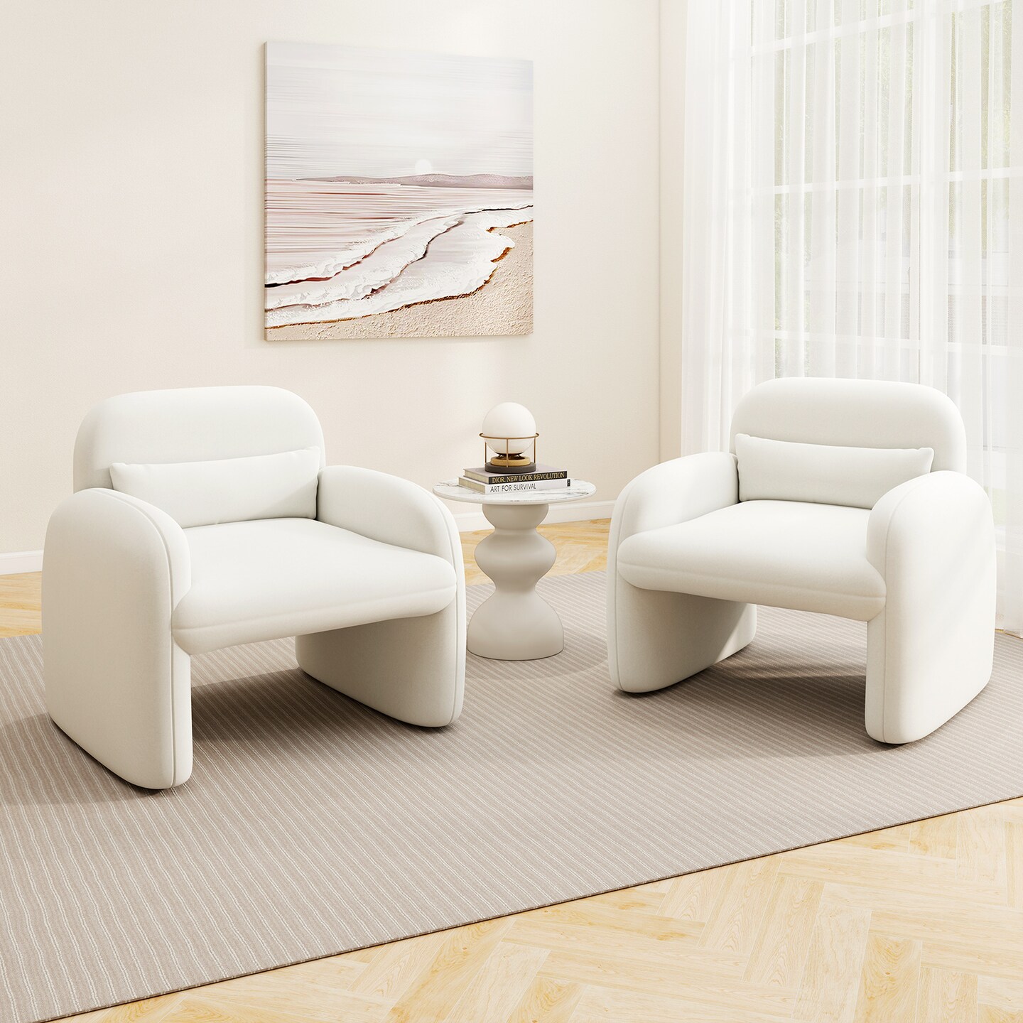 Modern Accent Chair with Waist Pillow and Armrests for Living Room Bedroom
