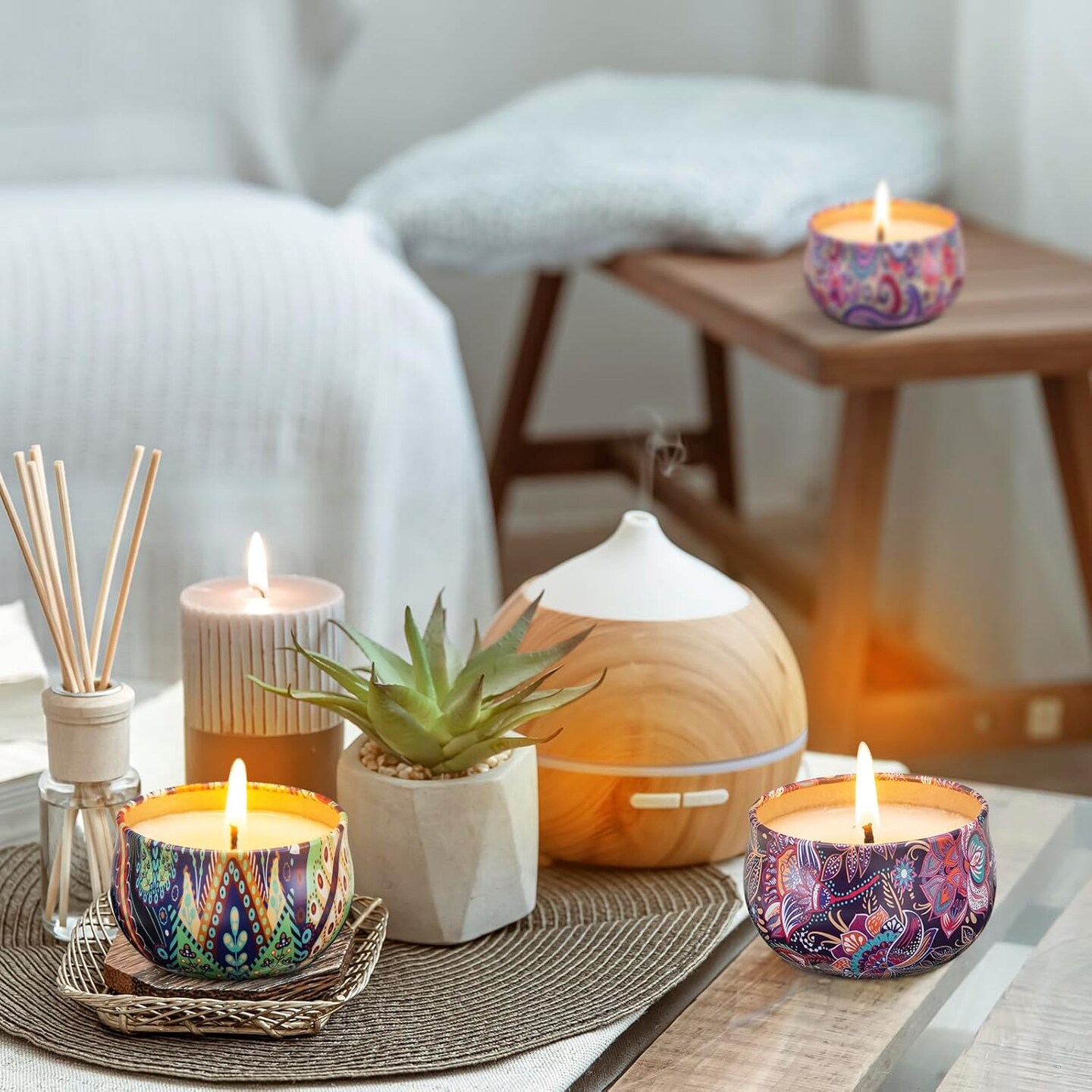 3 Pack Scented Candles, 2.5 oz Aromatherapy Candles with Floral Scents,Soy Candles Set with 72H Burning Time,Ideal Gift for Women (Lavender+Vanilla+Rose)