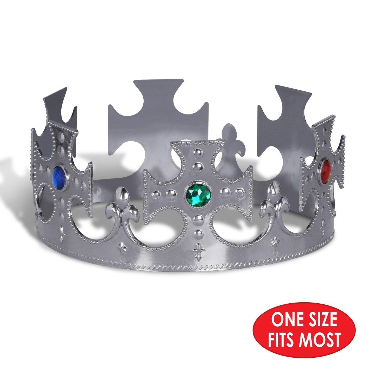 12 Pack Beistle Silver Plastic Jeweled King&#x27;s Crown