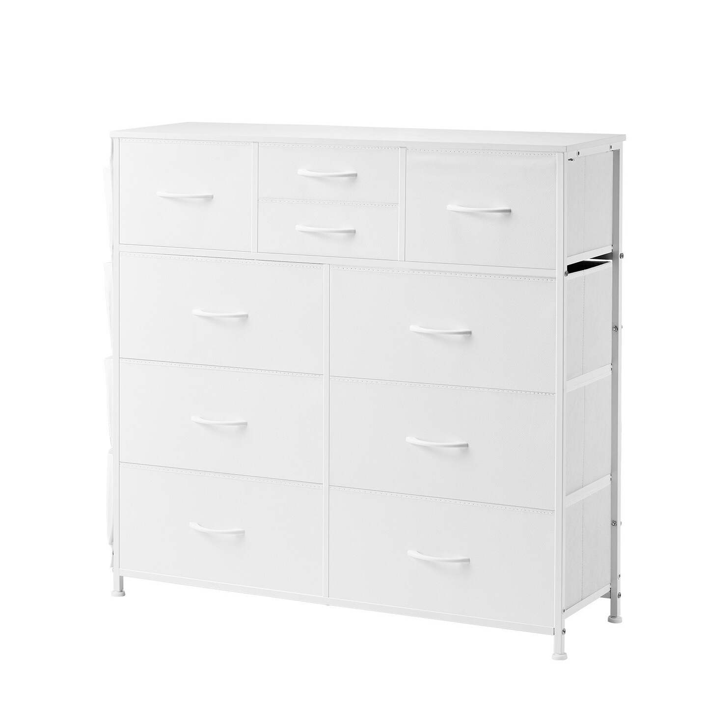 white dresser leather pulls Multi Drawer Fabric Storage Cabinet, Organizer with Metal Frame and PU Handles for Bedroom Living Room Closet Entryway updating dresser hardware