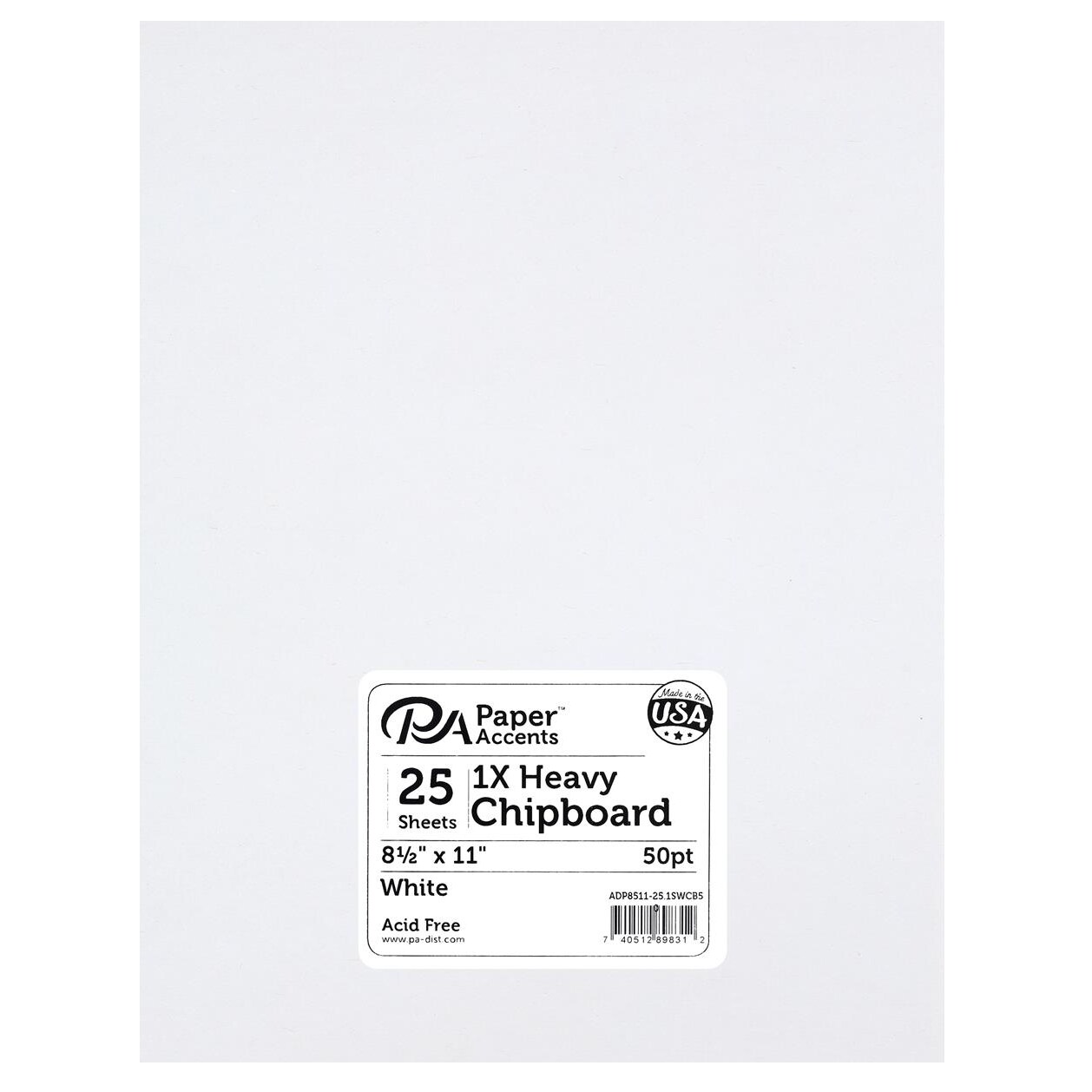 Accent Design Paper Accents Chipboard 8.5"x11" 1X Heavy 50pt White 1 Side 25pc – Durable Book Board for DIY Projects, Book Binding Board, White Chipboard Sheets for Crafts