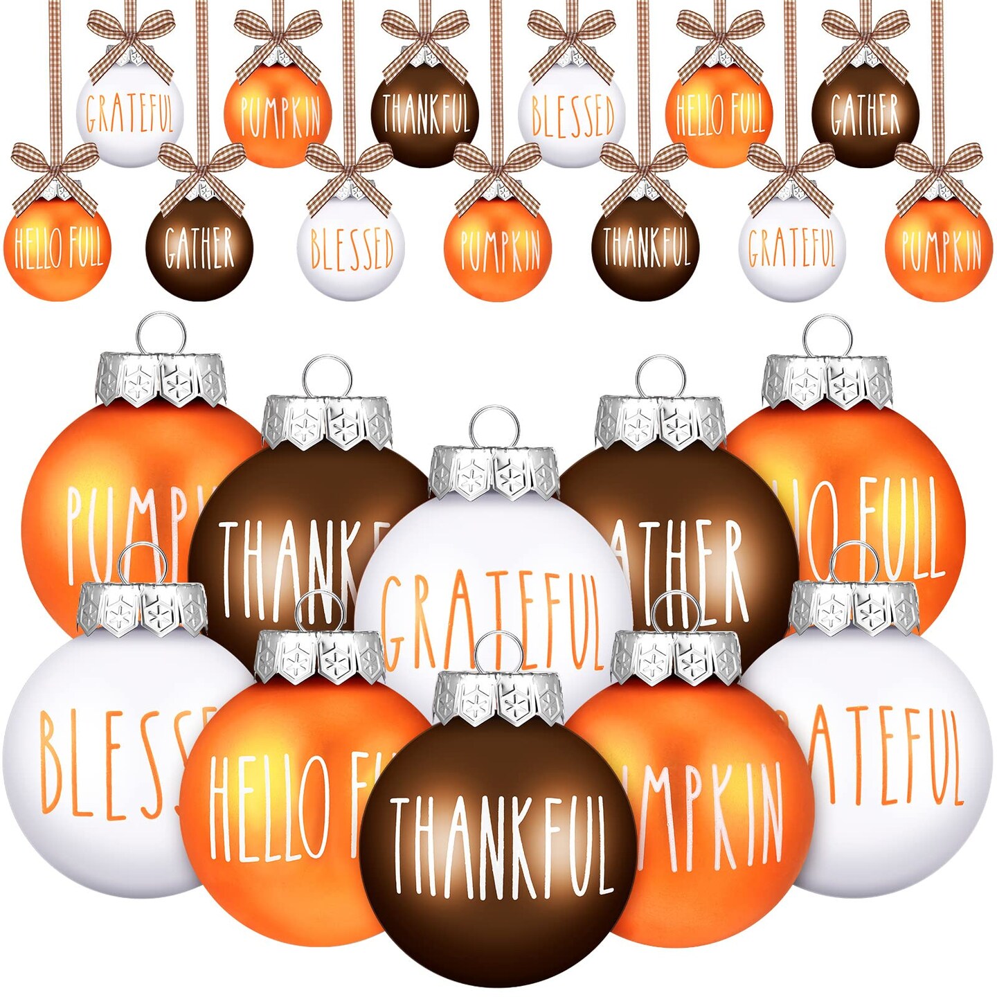 12 Pcs Thanksgiving Ball Ornaments for Tree 2.36 Inch Fall Thanksgiving Tree Decorations Orange Plastic Ball Hanging for Autumn Holiday Harvest Home Decor (White,Orange,Brown)