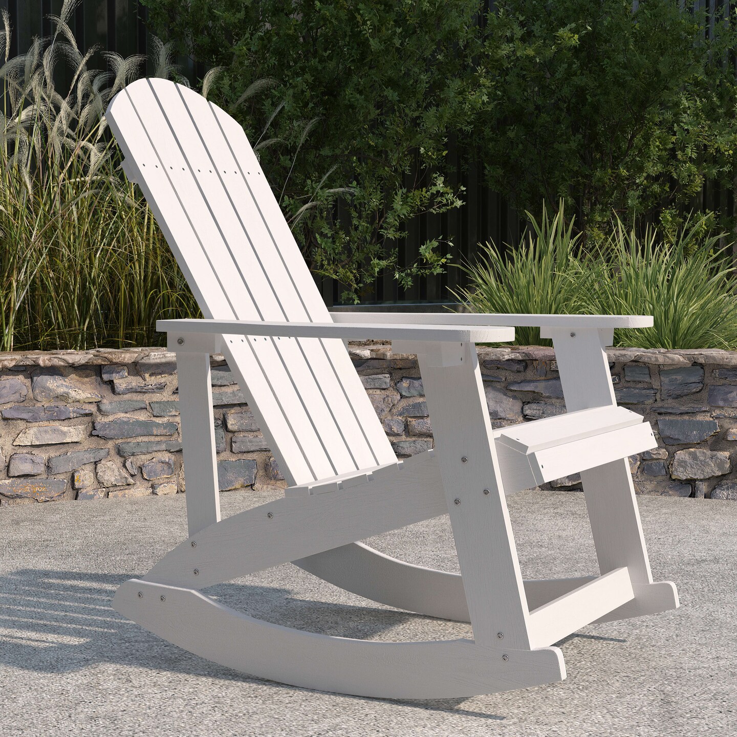 Merrick Lane Atlantic All-Weather Polyresin Adirondack Rocking Chair with Vertical Slats
