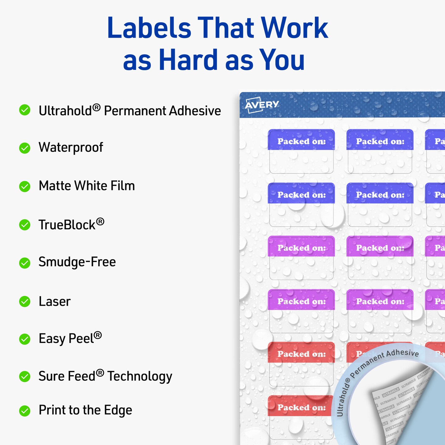 Avery Outdoor Waterproof Labels, 1&#x22; x 1.5&#x22; Rectangle