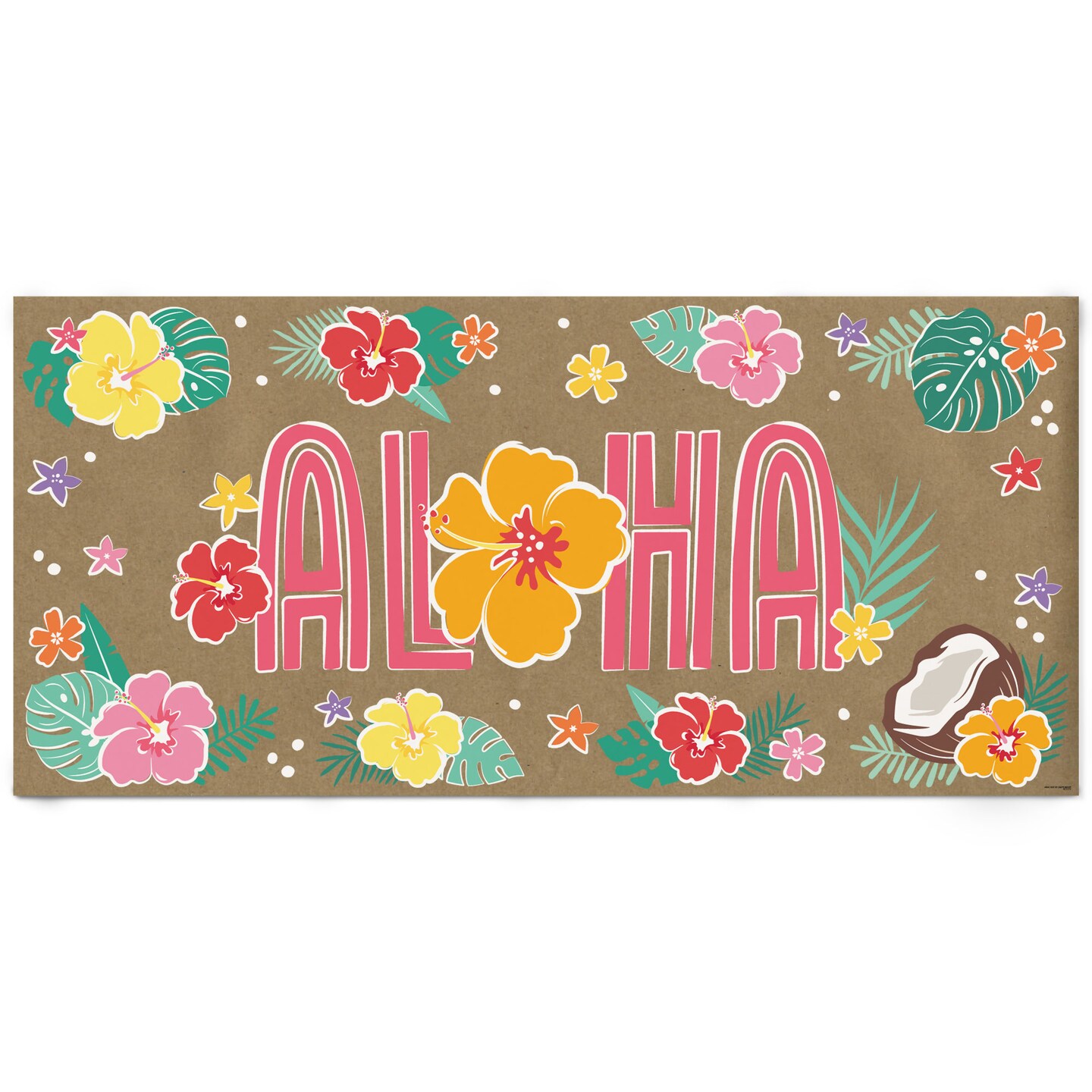 Big Dot of Happiness Hawaiian Luau Aloha Kraft Paper Banner, Hibiscus Flowers Tropical Party Banner, Printed Brown Paper Party Sign Decoration – 1 Ct