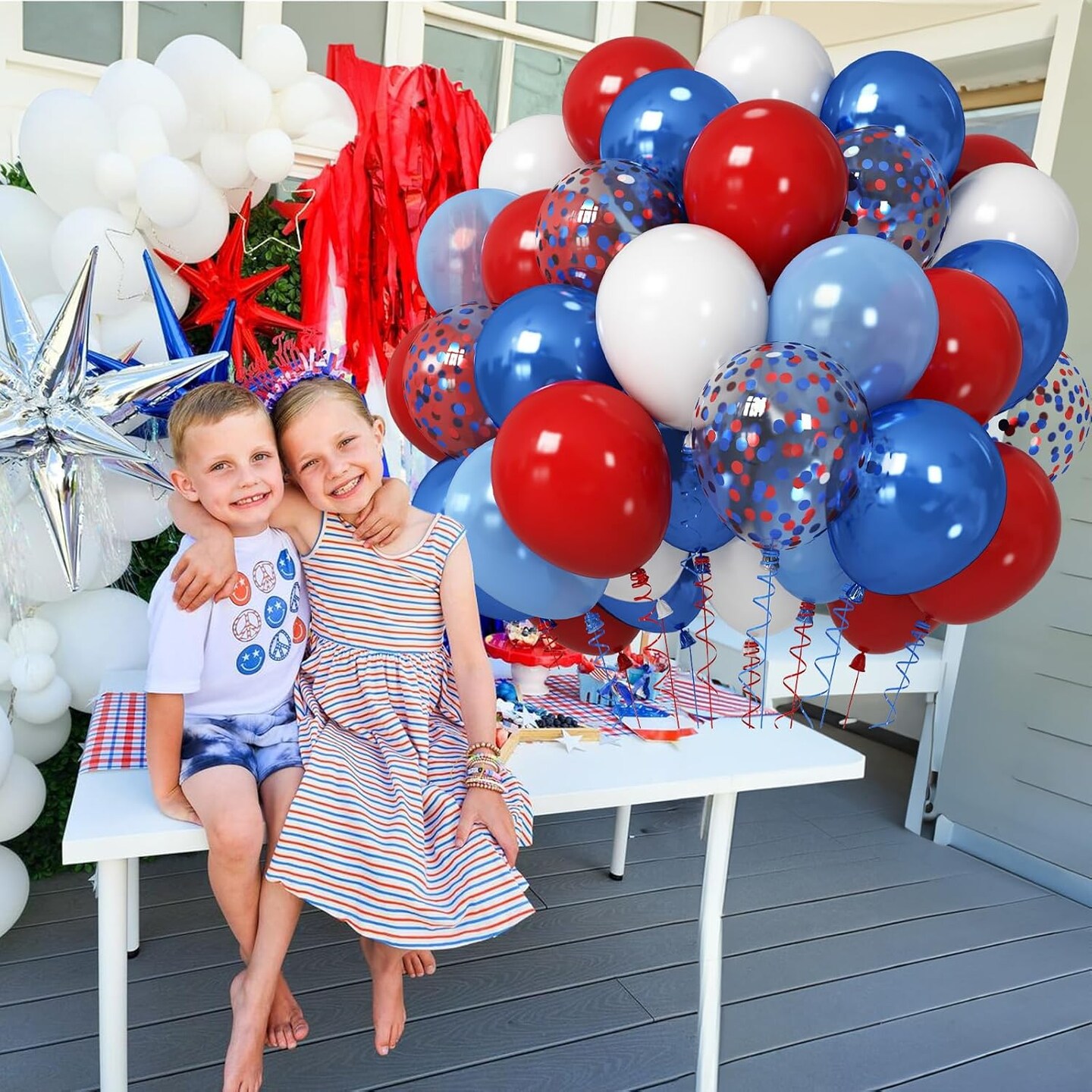 Red White Blue Balloons, 12 Inch Pearl Metallic Blue Red White Confetti Latex Helium Balloon