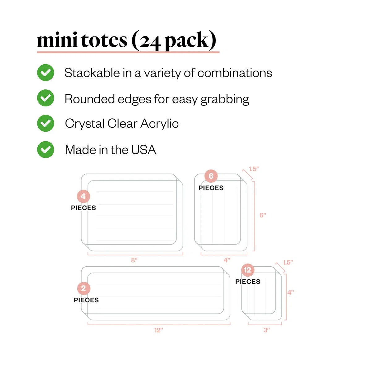 Mini Tote Storage Organizer 24 Pack - Clear Nesting Stackable Craft Supply Containers for InView Totes