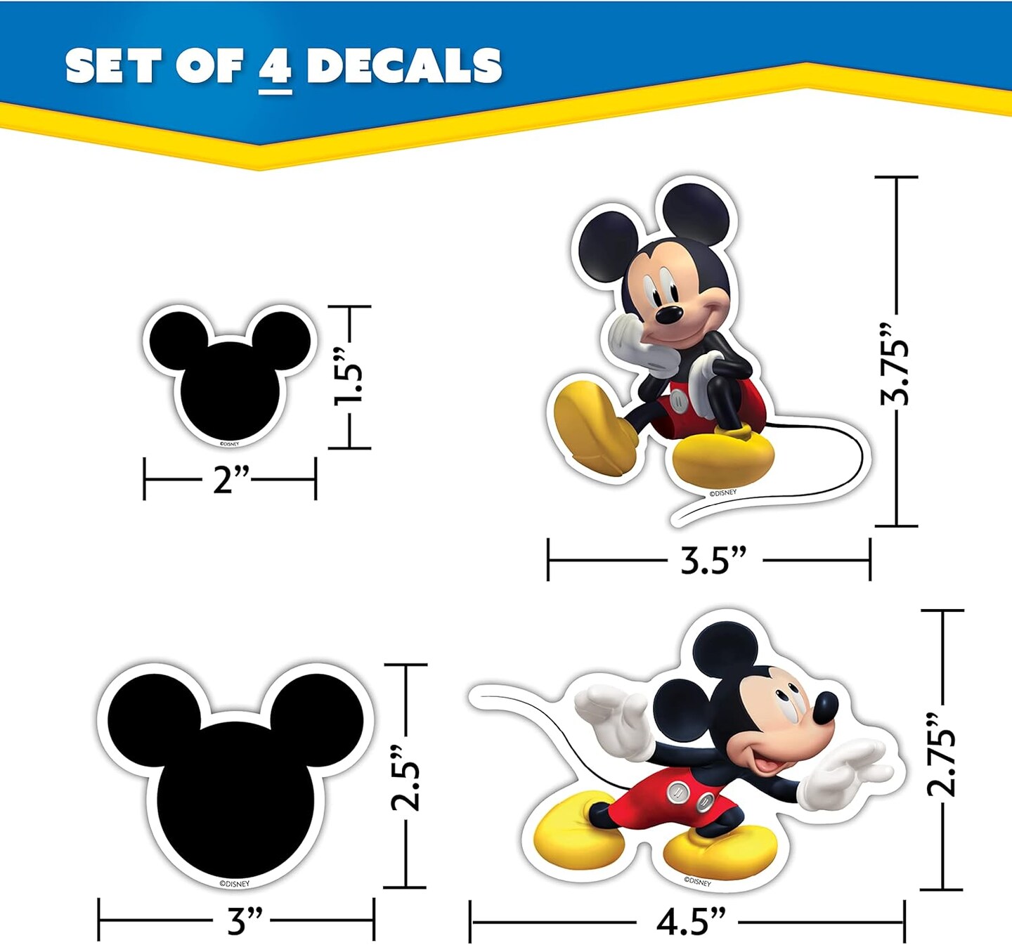 Disney Junior Mickey Mouse Clubhouse Decals - Set of 4 Mickey Mouse Stickers
