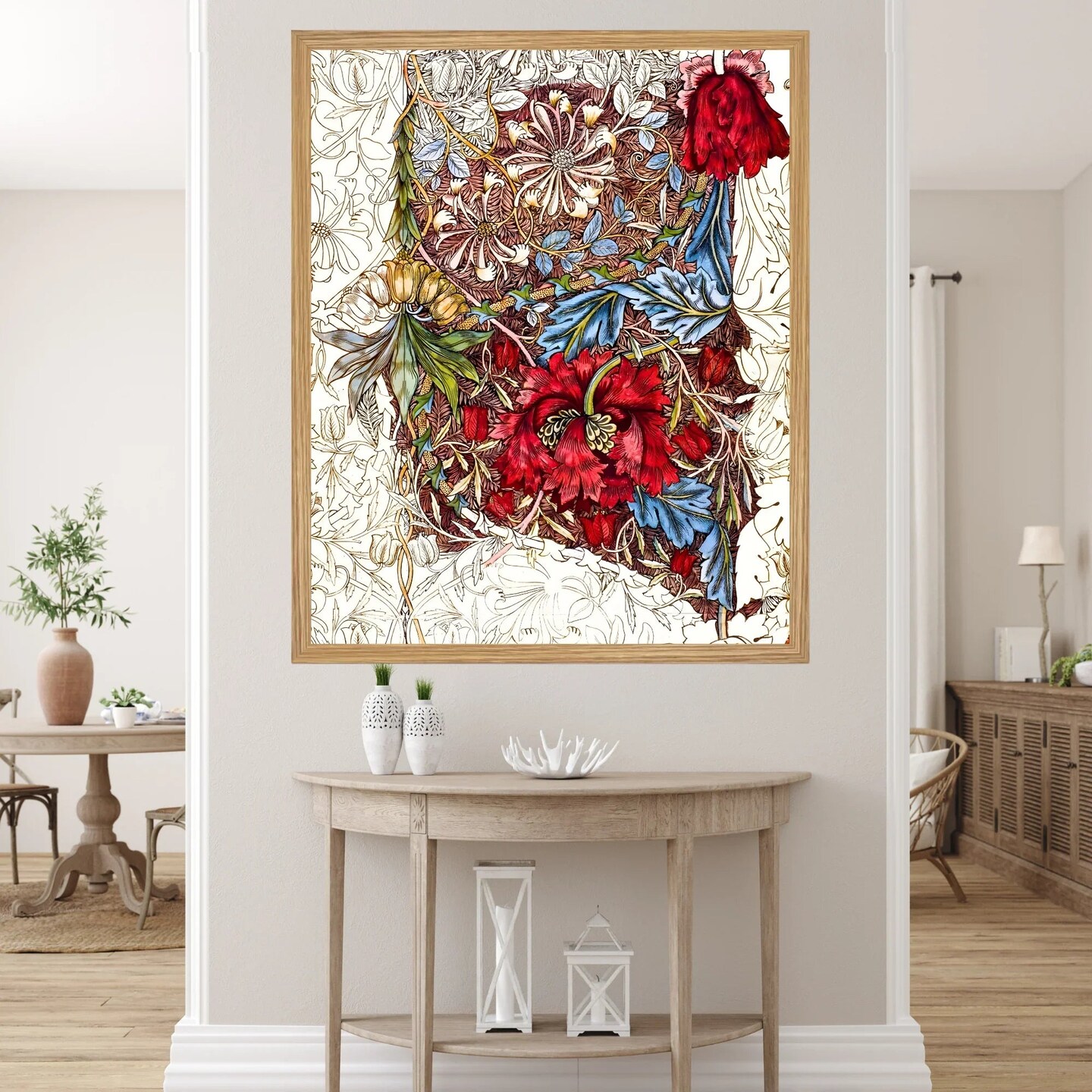 Large Framed Corporate Office Decor Wall Art Canvas 40x60 Inch - William Morris - Red White