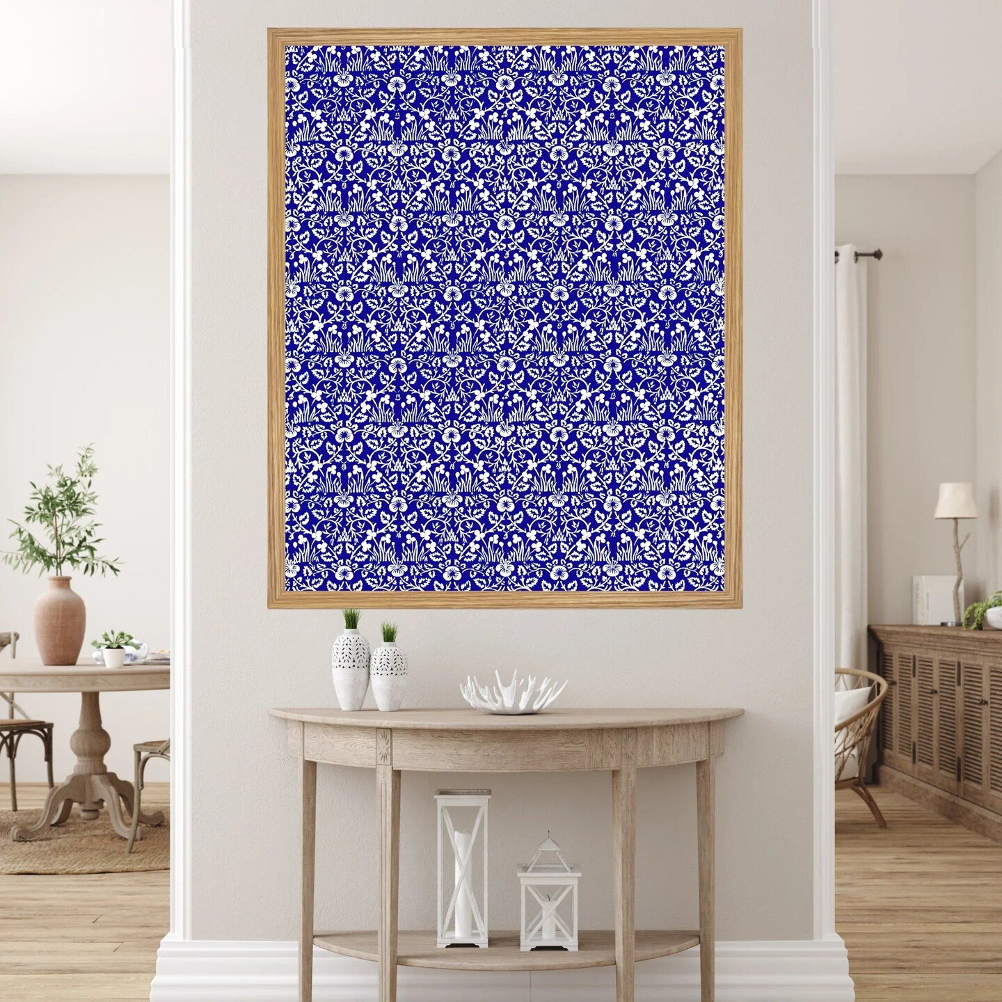 Large Framed Corporate Office Decor Wall Art Canvas 40x60 Inch - William Morris - Deep Blue
