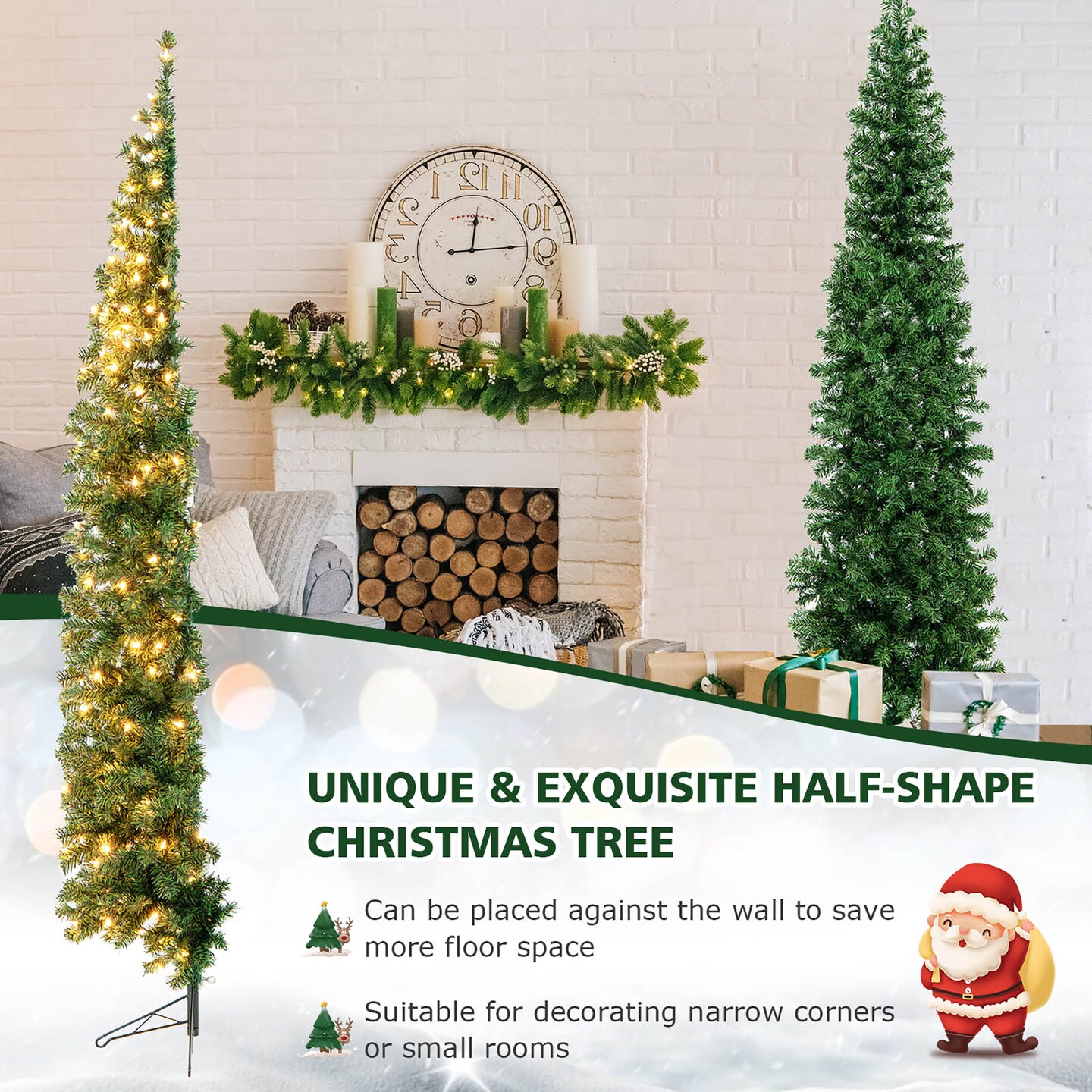 Costway 7ft Pre-lit PVC Artificial &#x26; Pine Needles Half Christmas Tree w/ 450 Branch Tips &#x26; 150 Lights