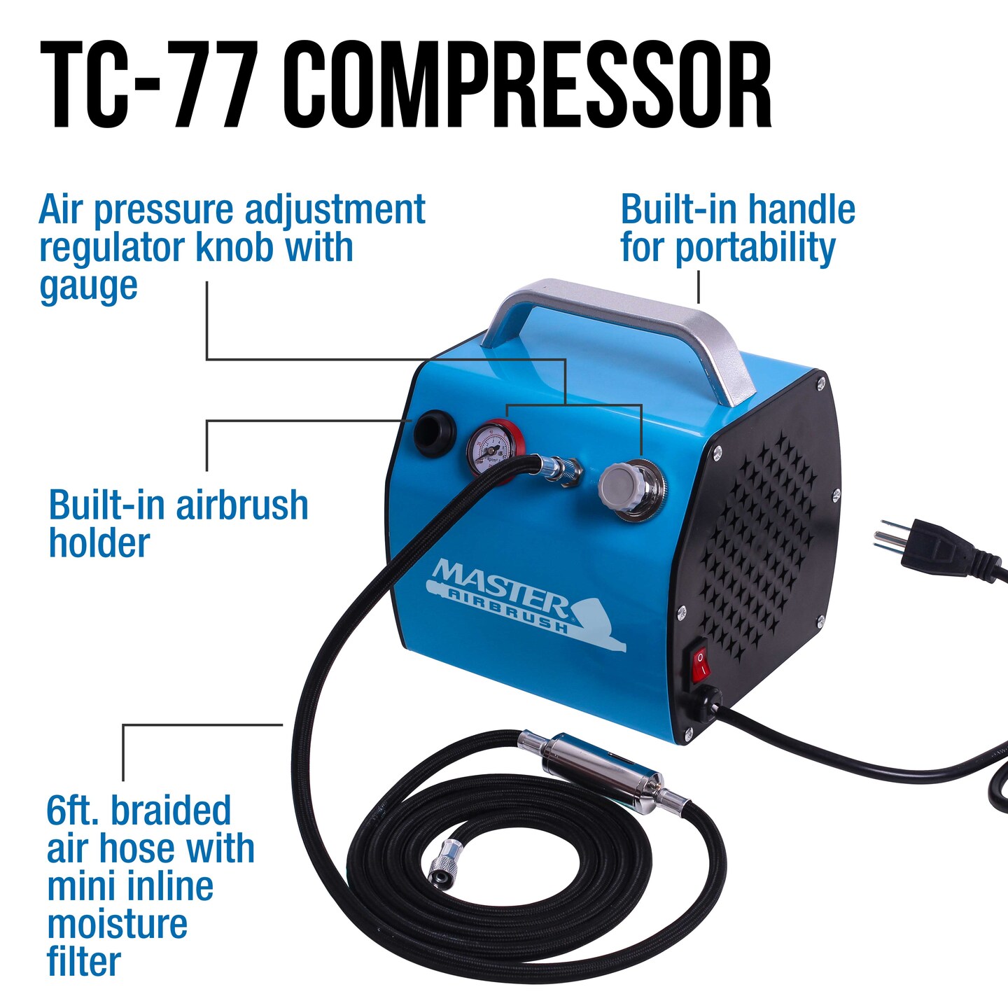 Professional 3 Airbrush Kit with High Performance Compact Airbrush Compressor, Air Hose, 6 Color Airbrush Paint Set with Cleaner &#x26; Paint Reducer