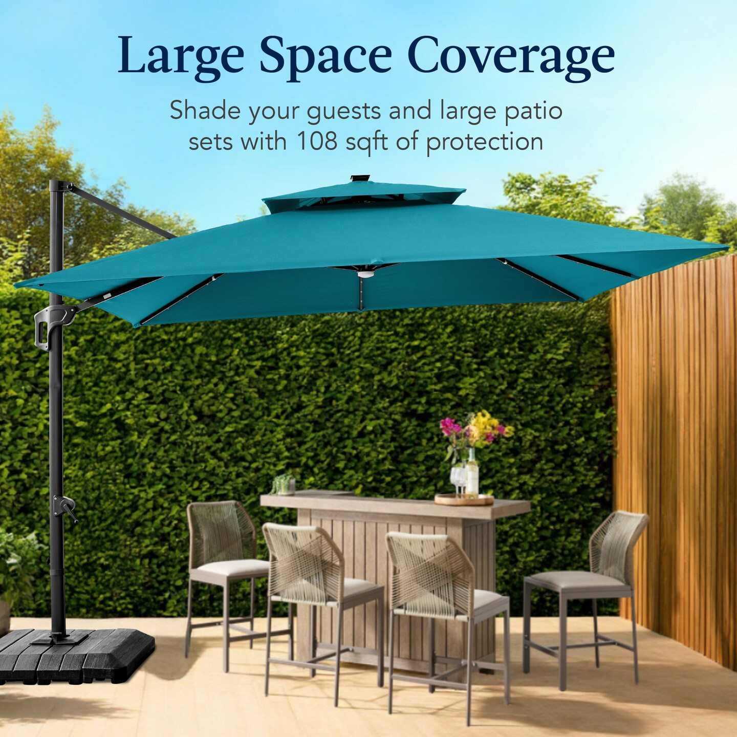 Best Choice Products 9x12ft 2-Tier Square Outdoor Solar LED Cantilever Umbrella w/ 360-Rotating Base –