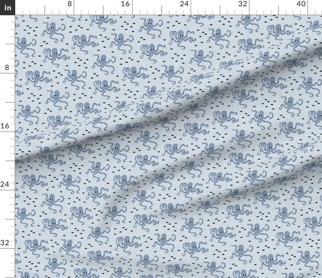 Blue Octopus Coastal Baby Ocean Animal Cephalopod Fish Under The Sea Creatures Custom Printed Fabric by Spoonflower Various Fabrics by the Yard or Fat Quarter 13033985